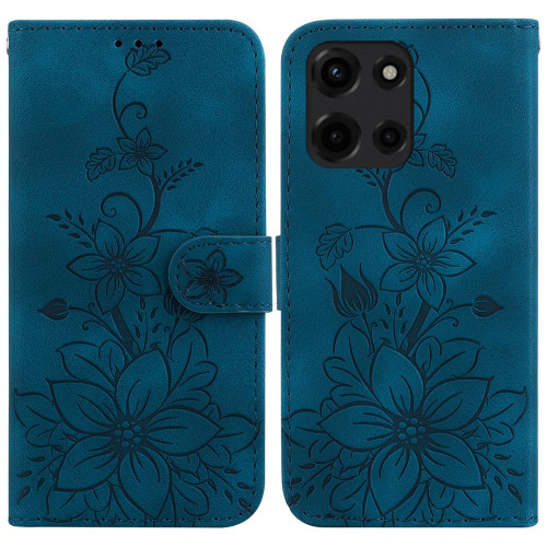Moto G 2025 Lily Embossed Leather Phone Case - Dark Blue